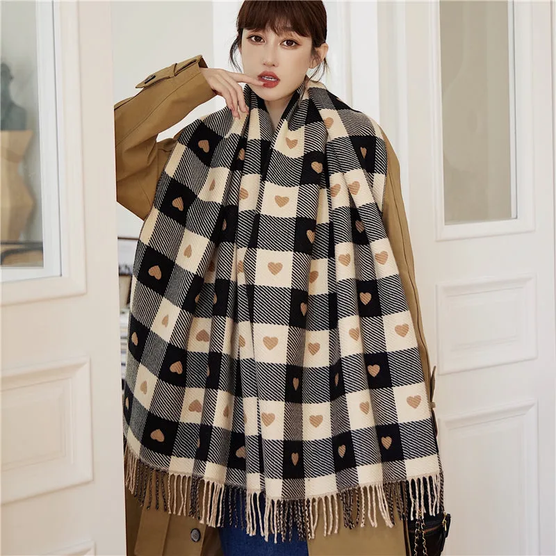 Luxury Plaid Scarf Cashmere Thick Shawl With Tassel