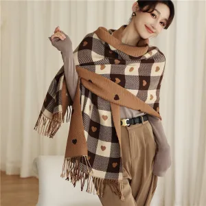 Luxury Plaid Scarf Cashmere Thick Shawl With Tassel