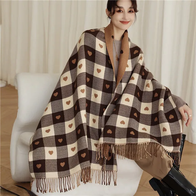 Luxury Plaid Scarf Cashmere Thick Shawl With Tassel