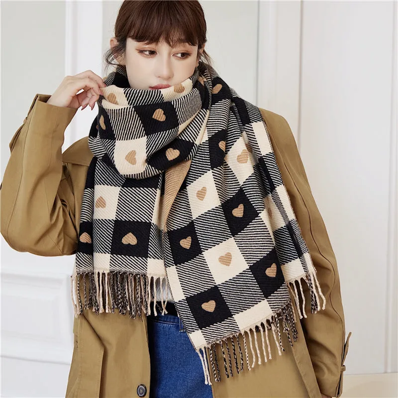 Luxury Plaid Scarf Cashmere Thick Shawl With Tassel