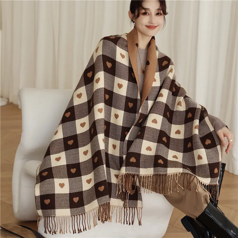 Luxury Plaid Scarf Cashmere Thick Shawl With Tassel