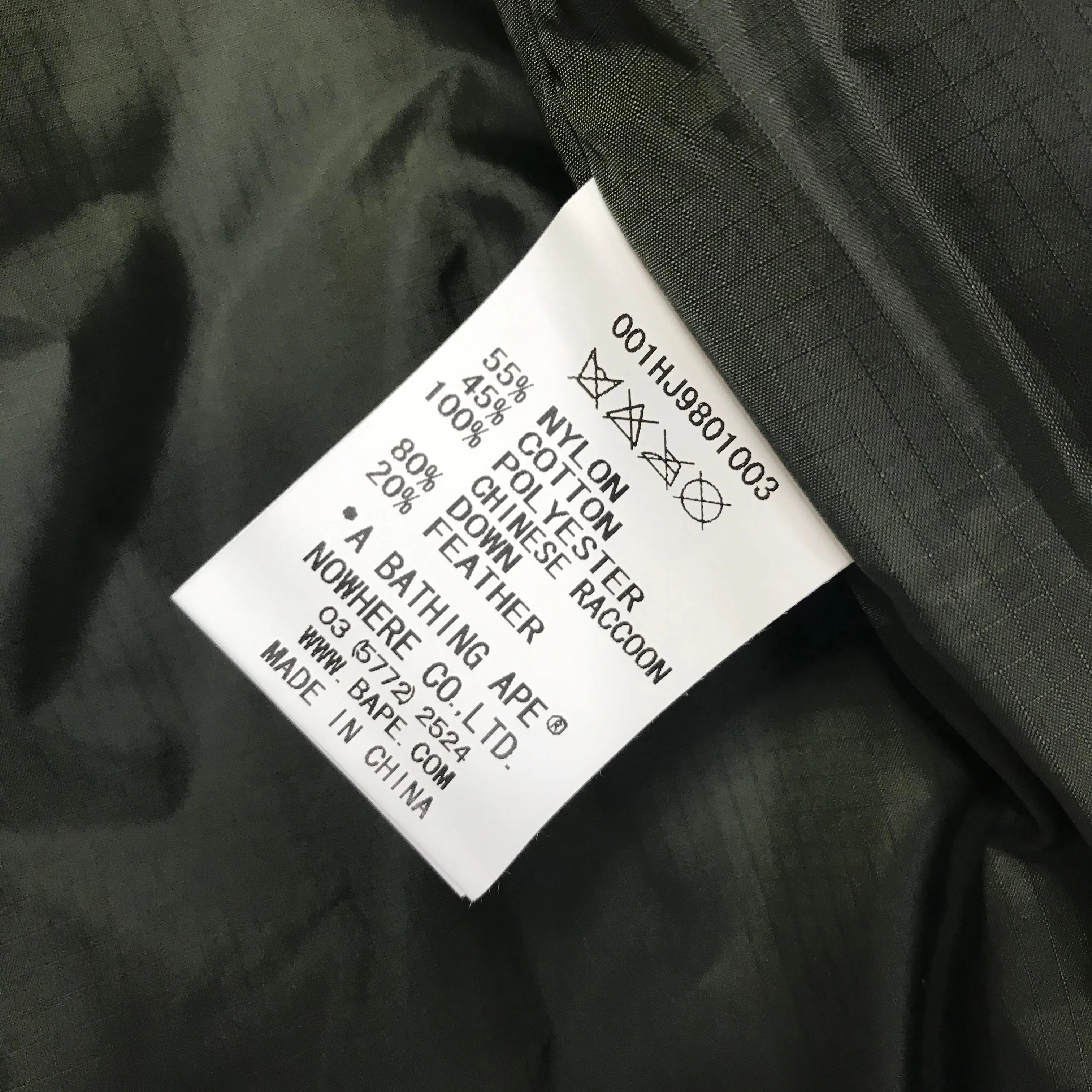 [M] DS! A Bathing Ape Bape N-3B Puffer Down Jacket Olive