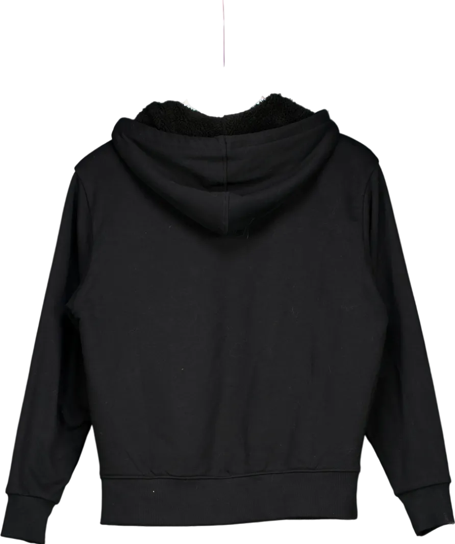 M&S Black Pure Cotton Fleece Lined Hoodie UK XS