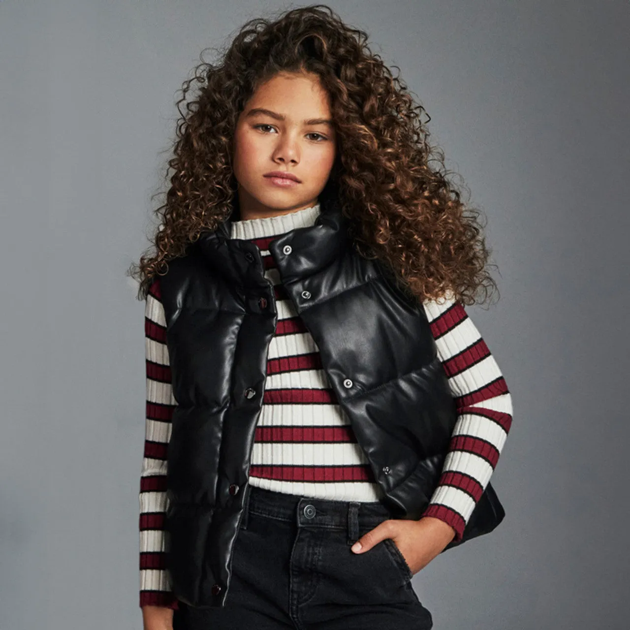 Mayoral Faux Leather Black Puffer Vest