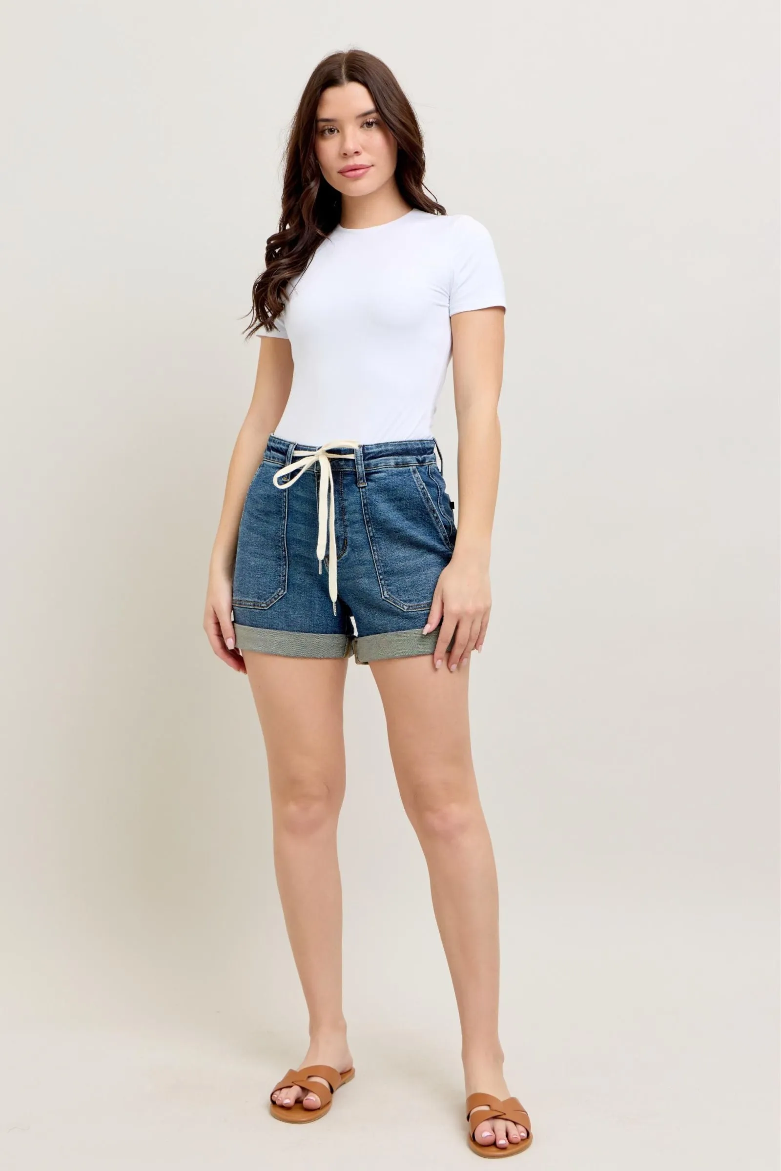 McKayla High Waisted Cuff Jogger Shorts