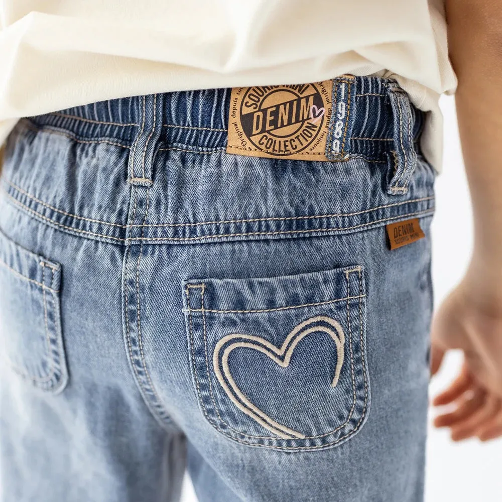 Medium Blue Denim pants With Embroidery