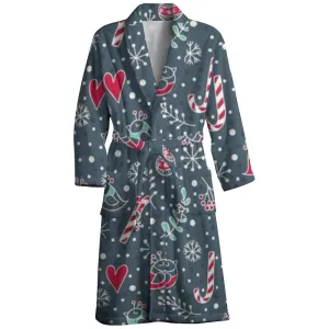 Mens Belt Merry Christmas Print Fleece Lounge Robe