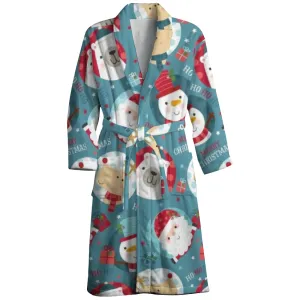 Mens Belt Merry Christmas Snowman Print Fleece Lounge Robe
