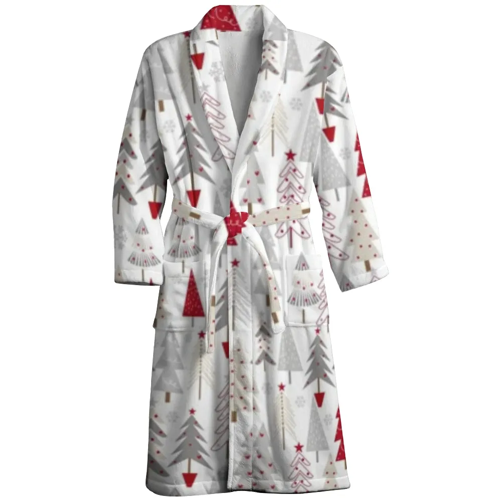 Mens Belt Merry Christmas Tree Print Fleece Lounge Robe