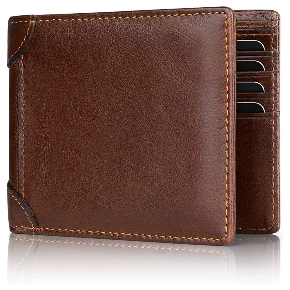 Mens Wallet RFID Genuine Leather Slim Bifold Wallets For Men Removable ID Windows 11 Cards Holders Gift Box | Multiple Colors