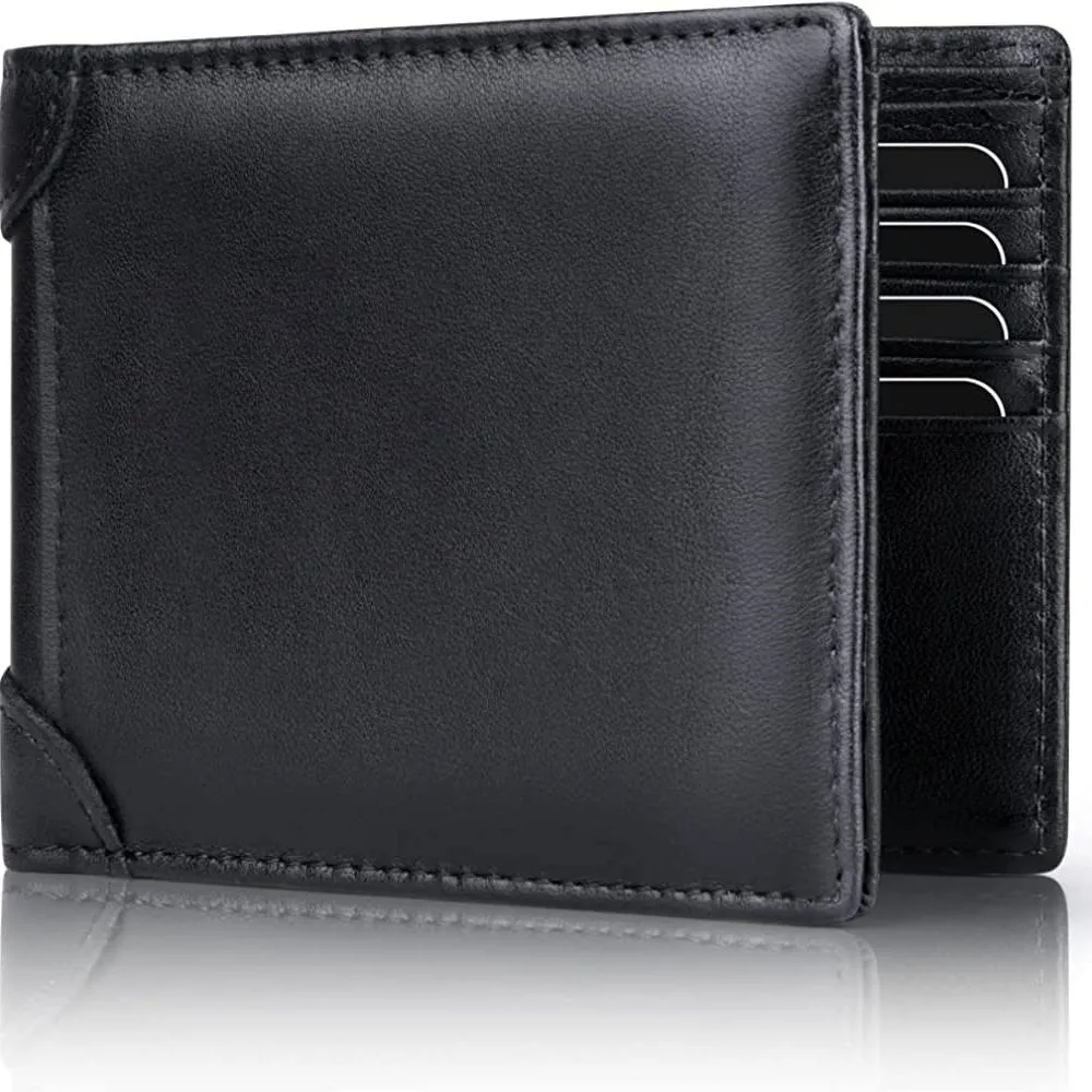 Mens Wallet RFID Genuine Leather Slim Bifold Wallets For Men Removable ID Windows 11 Cards Holders Gift Box | Multiple Colors