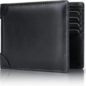 Mens Wallet RFID Genuine Leather Slim Bifold Wallets For Men Removable ID Windows 11 Cards Holders Gift Box | Multiple Colors