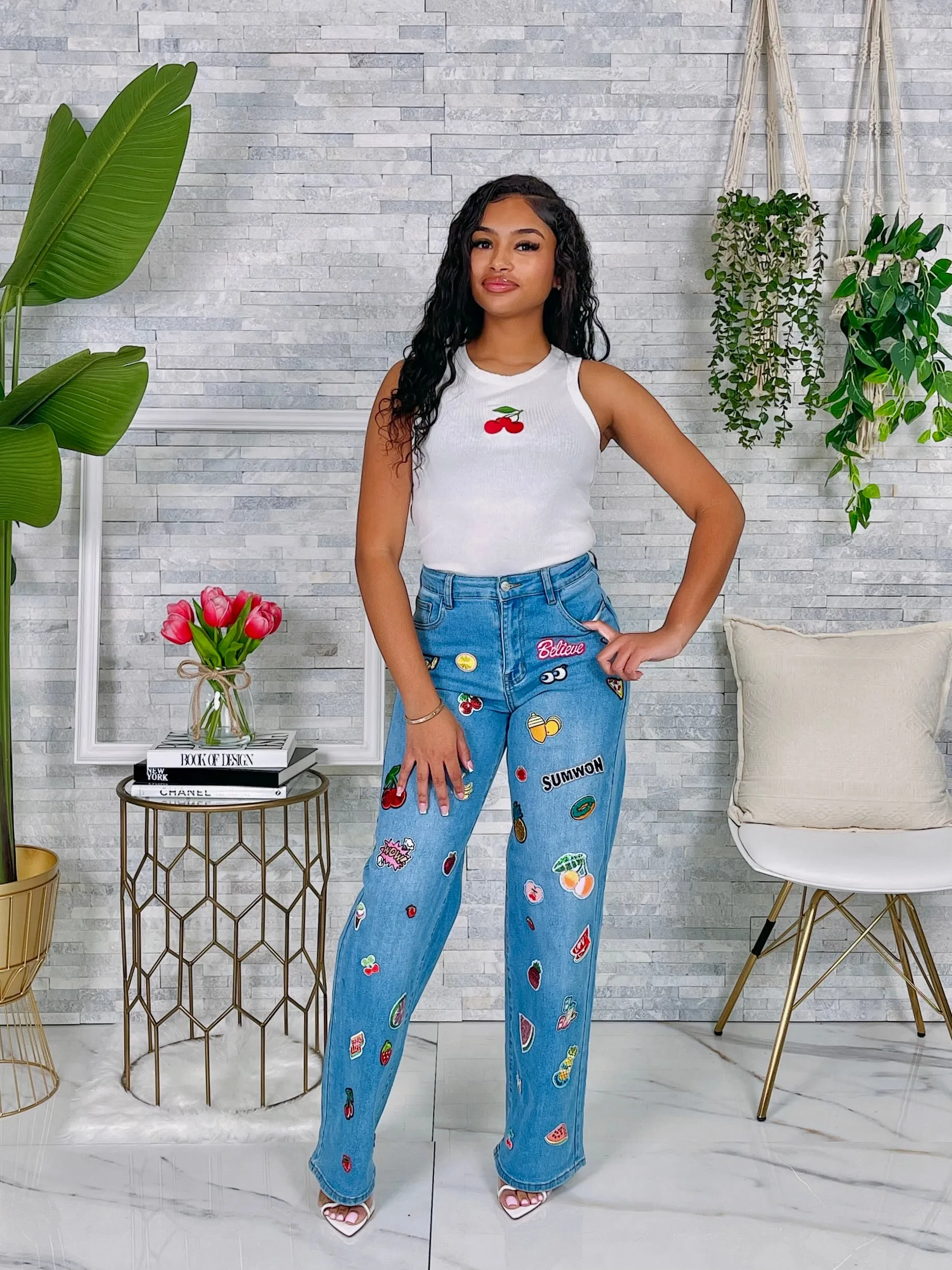 MMS0642P - DENIM PATCH DETAIL PANTS