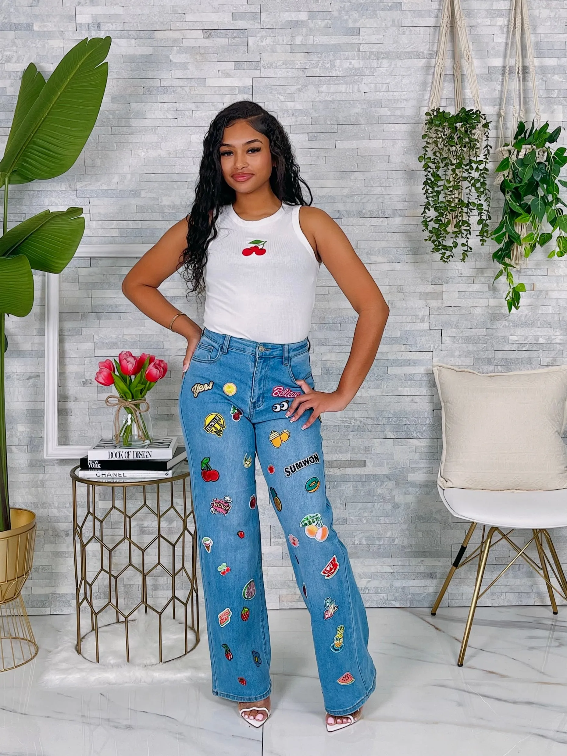 MMS0642P - DENIM PATCH DETAIL PANTS