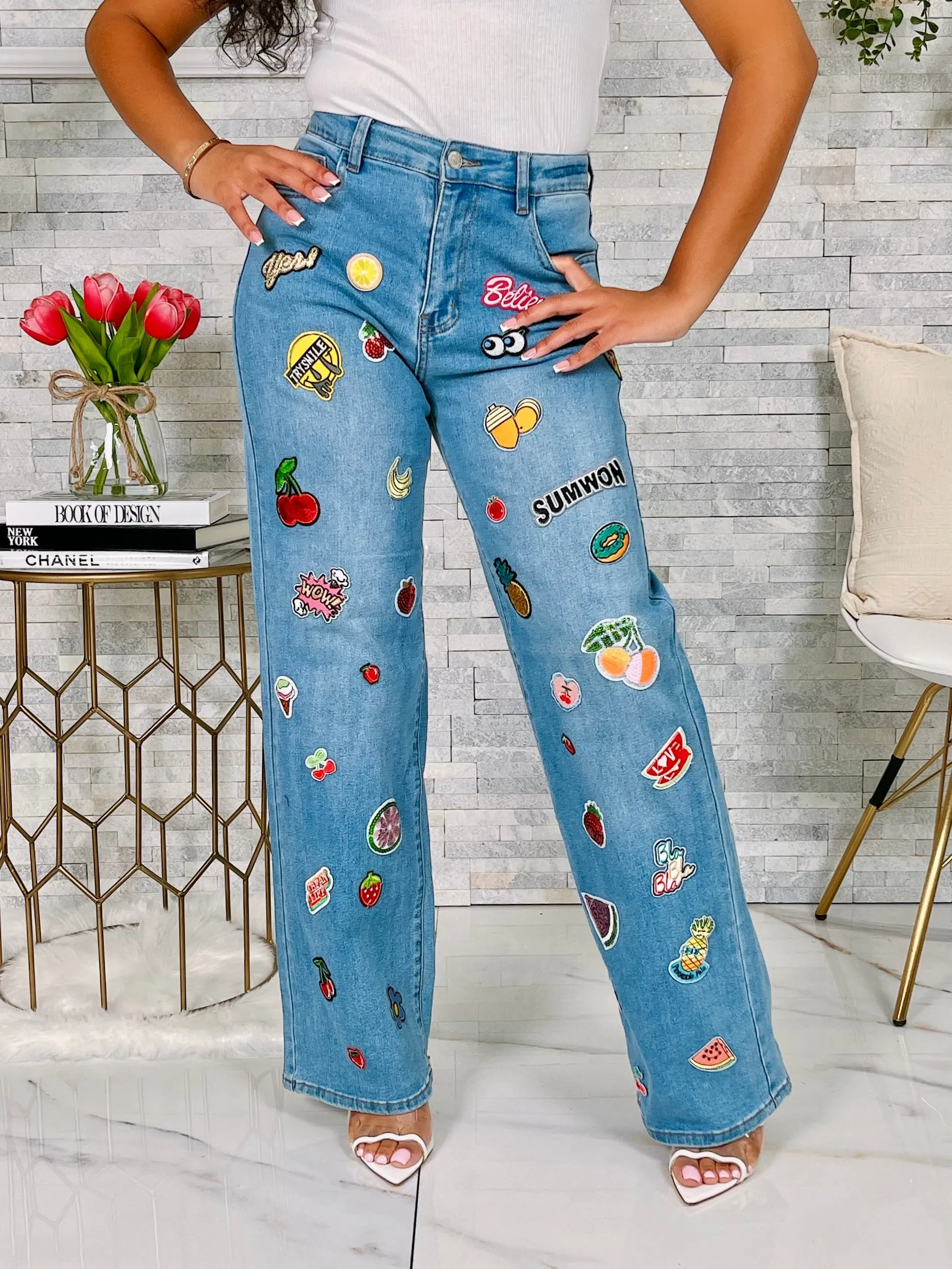 MMS0642P - DENIM PATCH DETAIL PANTS