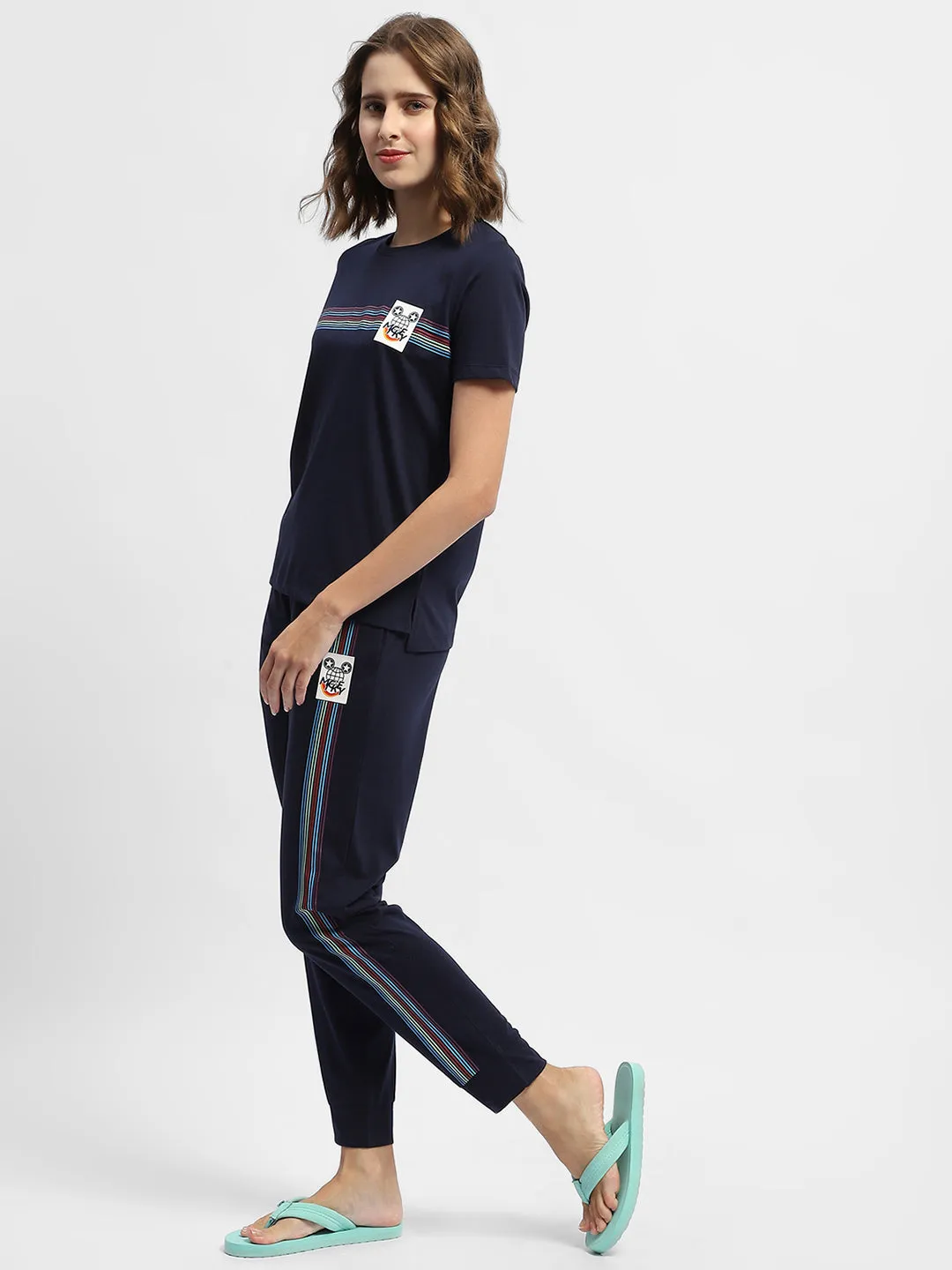 mSECRET Striped T-shirt & Jogger Navy Blue Nightsuit