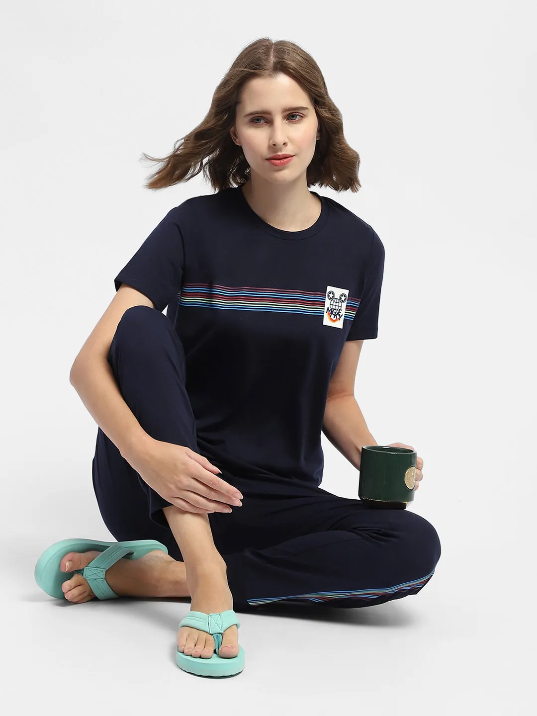 mSECRET Striped T-shirt & Jogger Navy Blue Nightsuit
