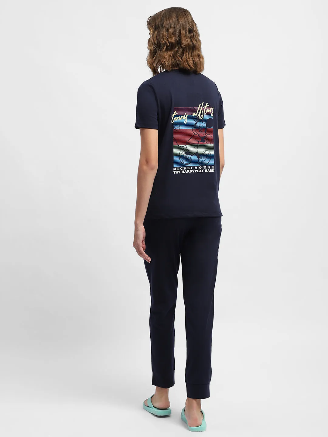 mSECRET Striped T-shirt & Jogger Navy Blue Nightsuit