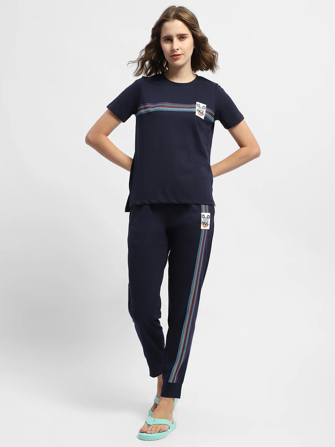 mSECRET Striped T-shirt & Jogger Navy Blue Nightsuit