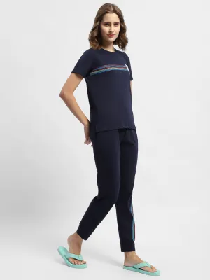 mSECRET Striped T-shirt & Jogger Navy Blue Nightsuit