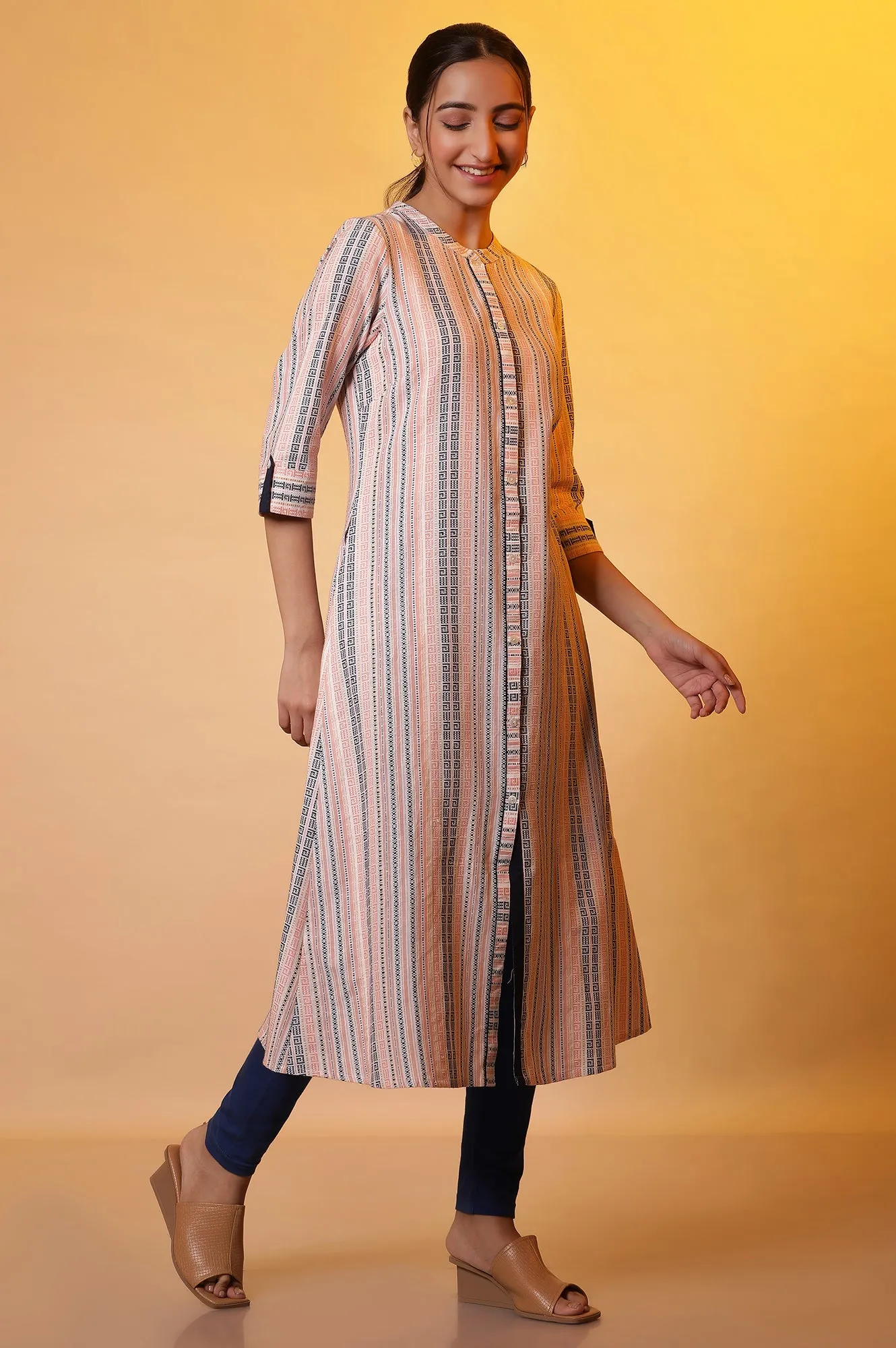 Multi-coloured Striped Dobby Kurta