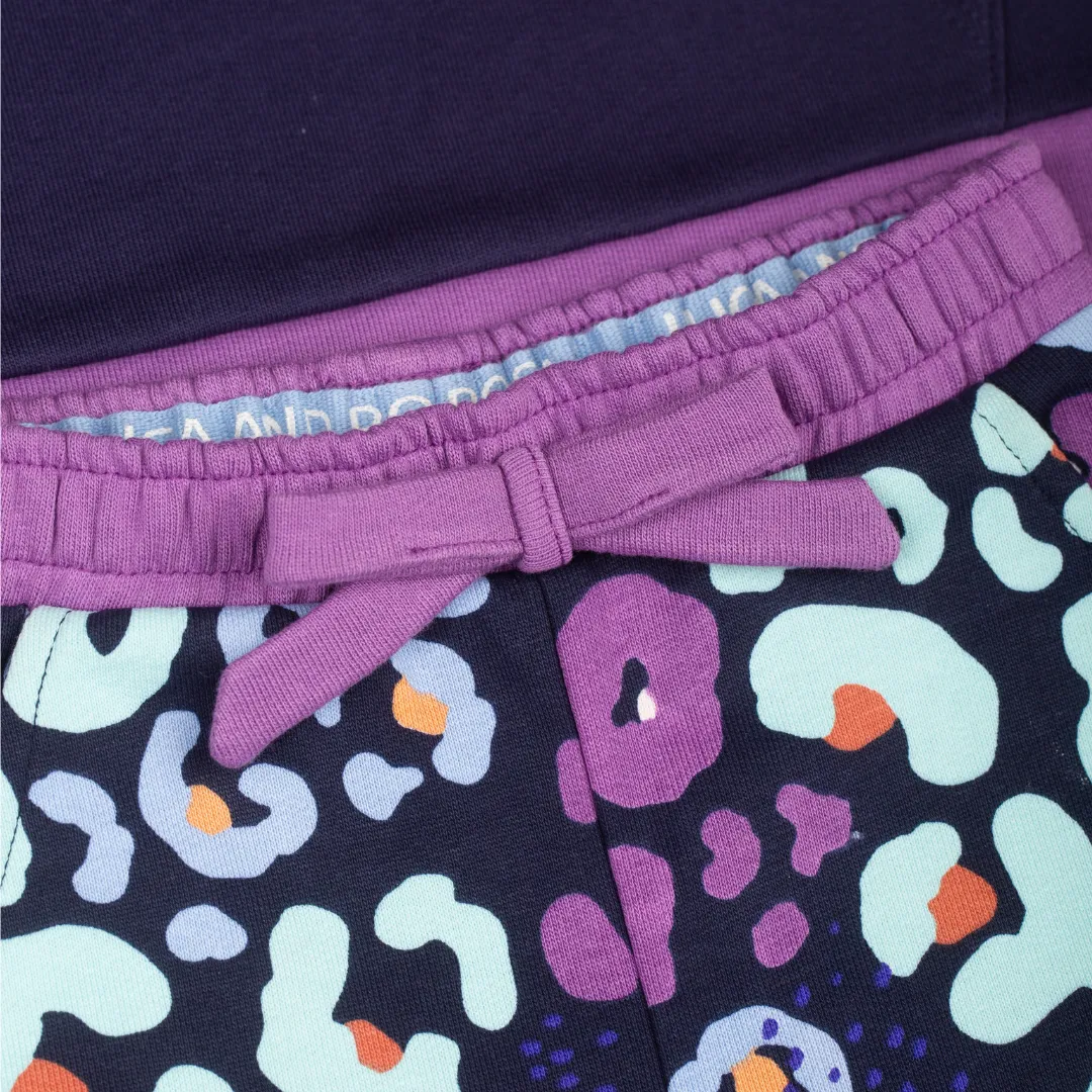 Navy & Purple Girls Leopard Print Lounge Set