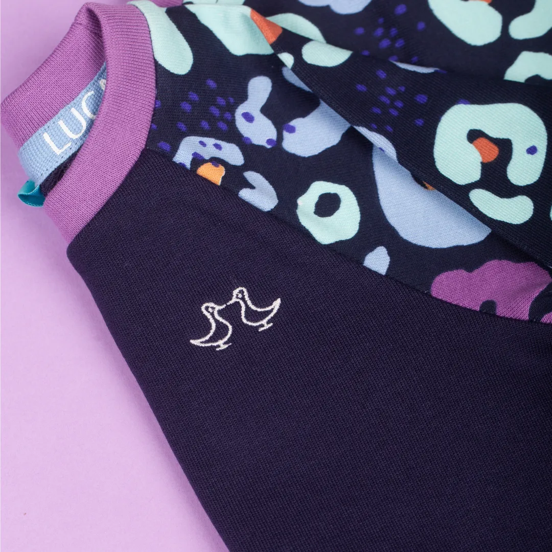 Navy & Purple Girls Leopard Print Lounge Set