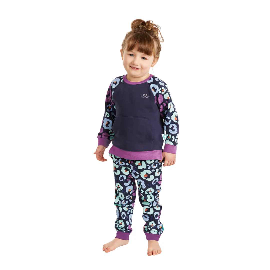 Navy & Purple Girls Leopard Print Lounge Set