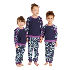 Navy & Purple Girls Leopard Print Lounge Set