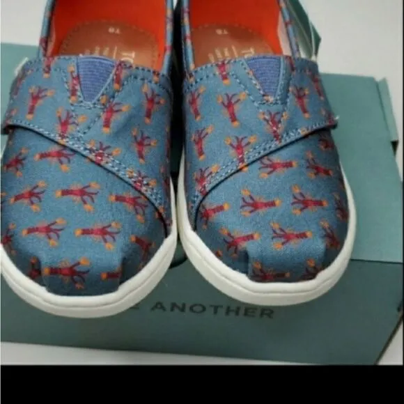 NEW 8 TOMS LOBSTER PRINT VELCRO BLUE red nautical boys preppy Montauk SHOES NWT