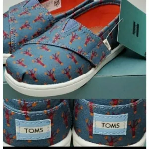 NEW 8 TOMS LOBSTER PRINT VELCRO BLUE red nautical boys preppy Montauk SHOES NWT
