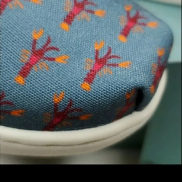 NEW 8 TOMS LOBSTER PRINT VELCRO BLUE red nautical boys preppy Montauk SHOES NWT