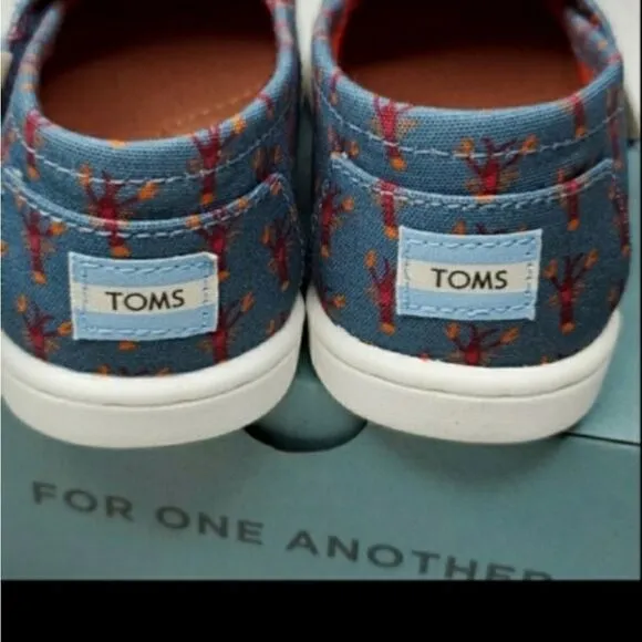 NEW 8 TOMS LOBSTER PRINT VELCRO BLUE red nautical boys preppy Montauk SHOES NWT