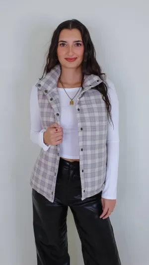 New Beginnings Taupe Plaid Vest