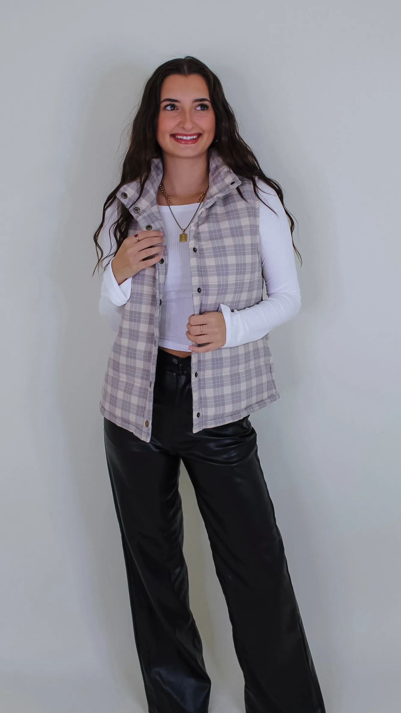 New Beginnings Taupe Plaid Vest