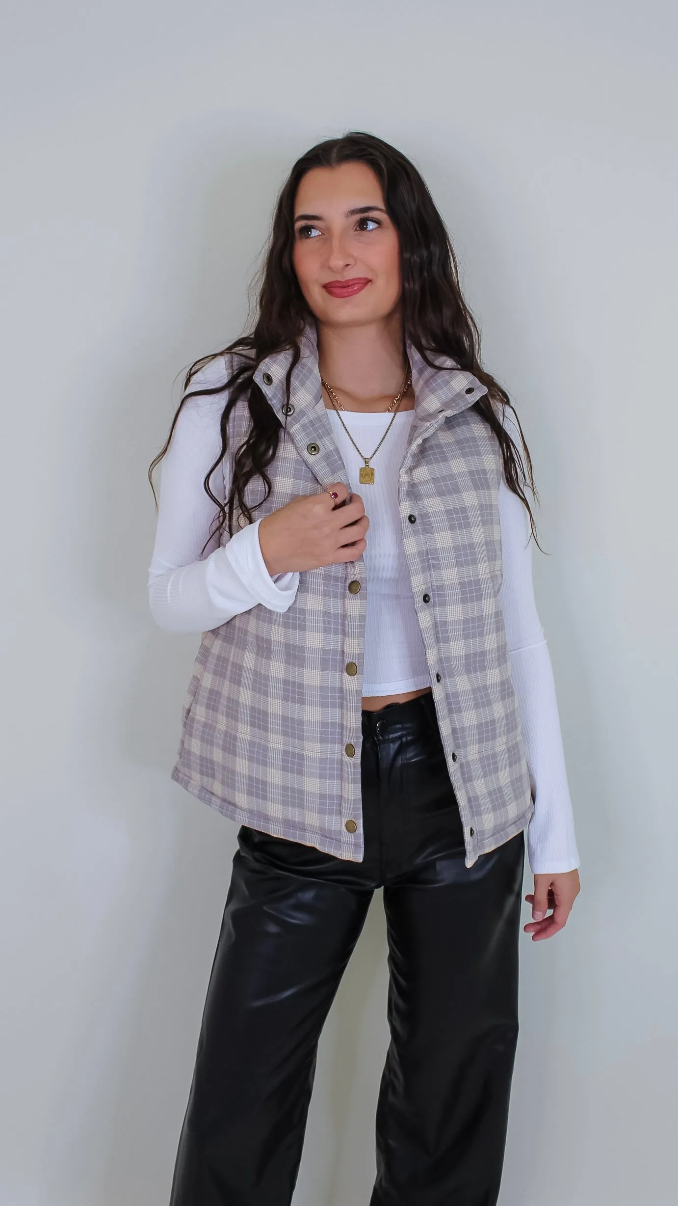 New Beginnings Taupe Plaid Vest