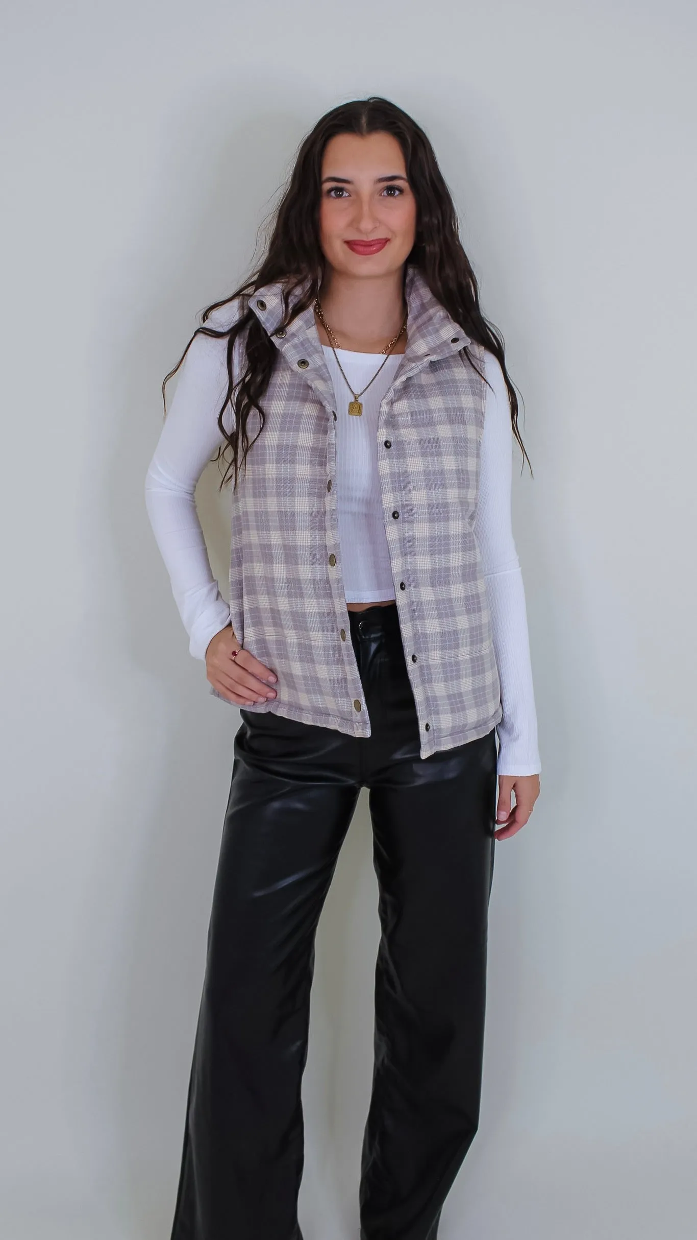 New Beginnings Taupe Plaid Vest