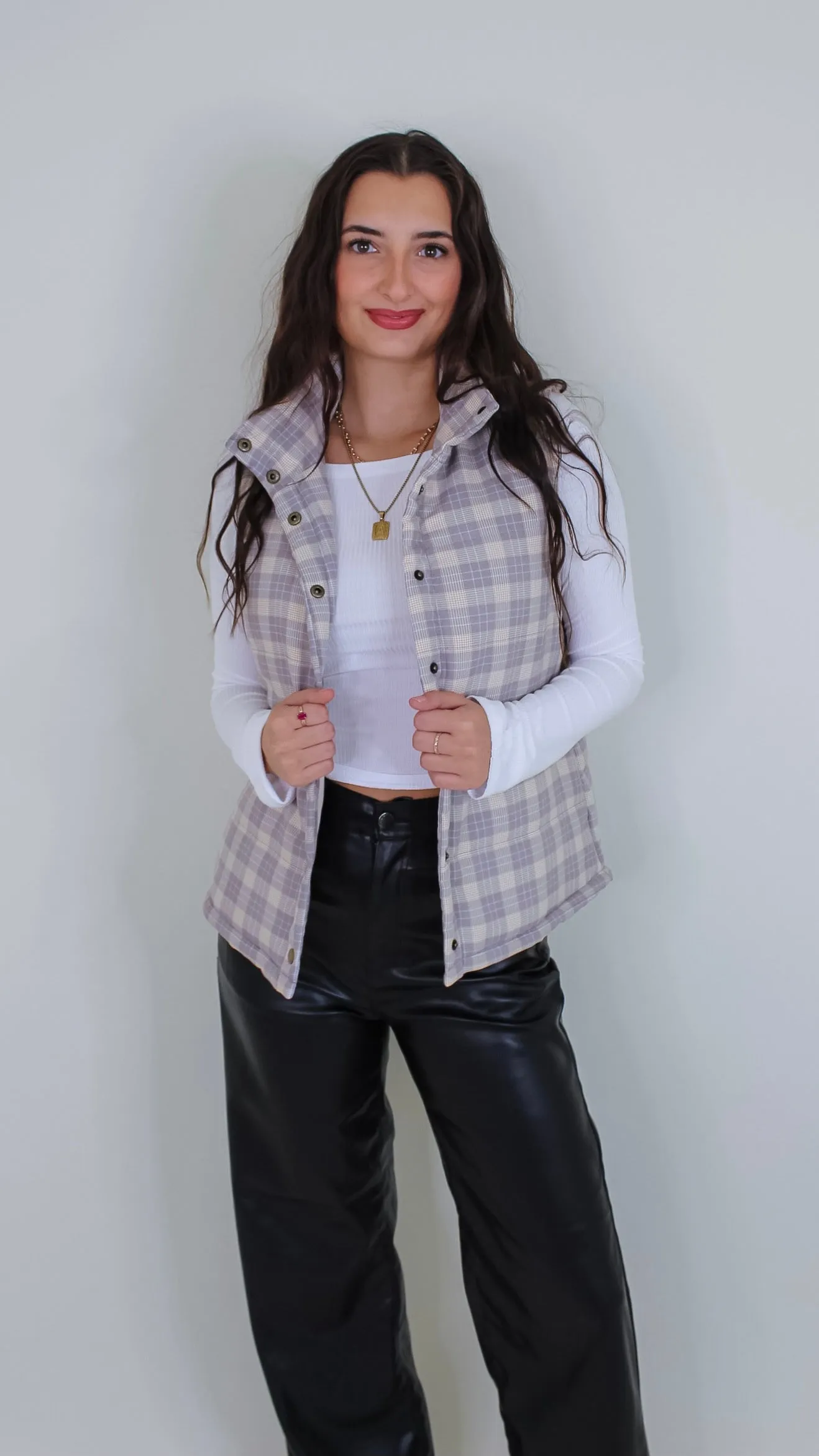 New Beginnings Taupe Plaid Vest