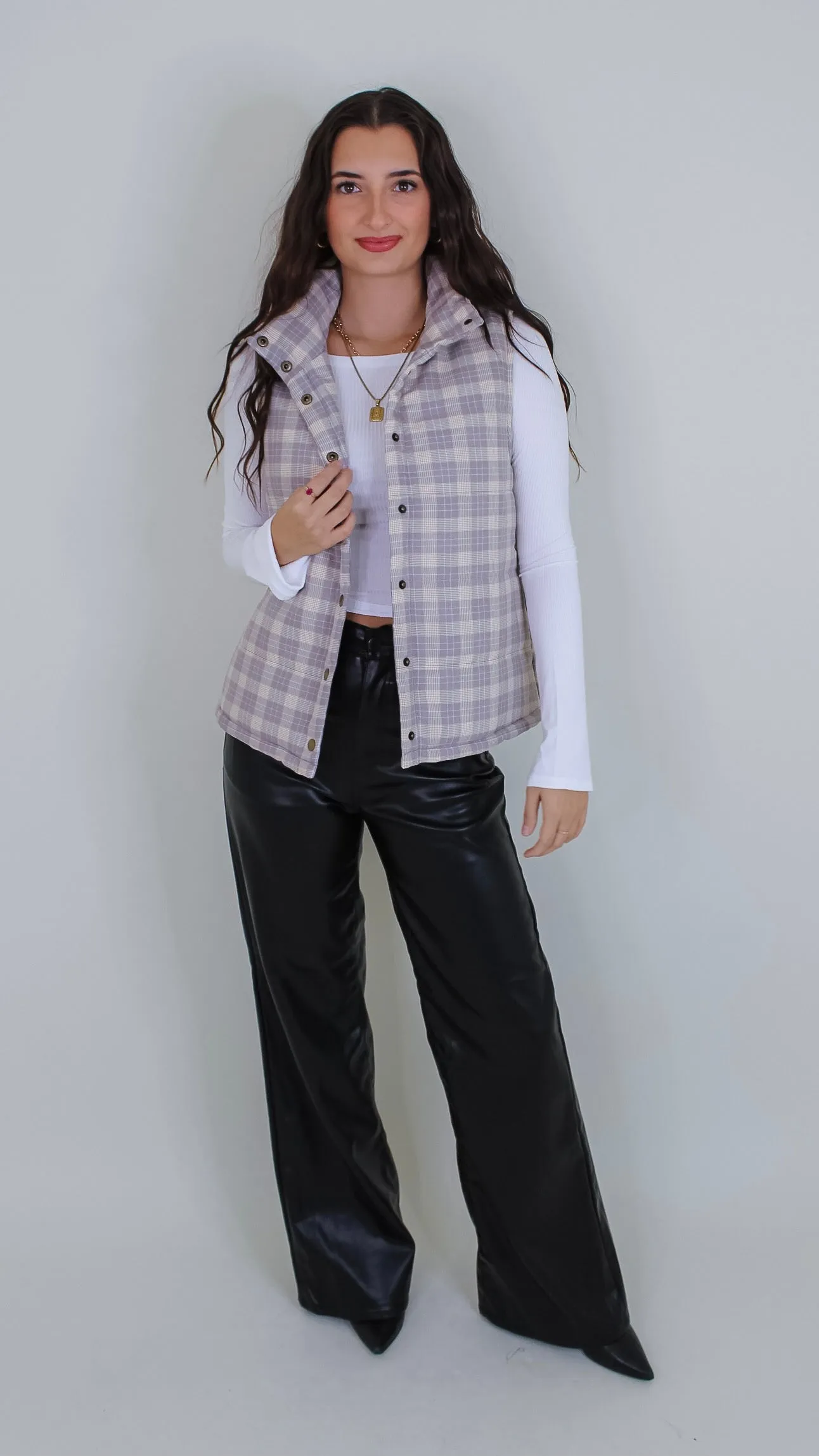 New Beginnings Taupe Plaid Vest