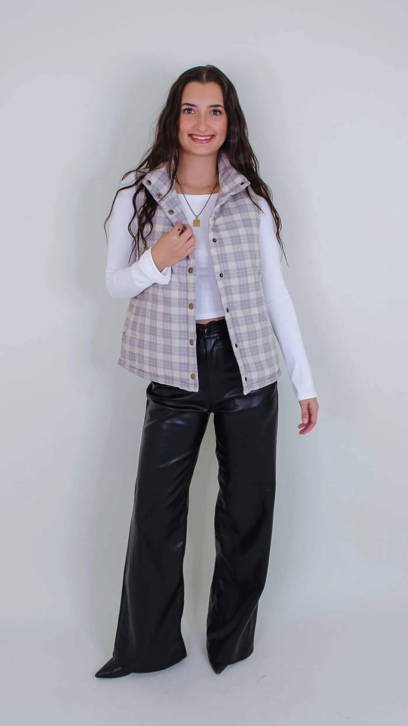 New Beginnings Taupe Plaid Vest