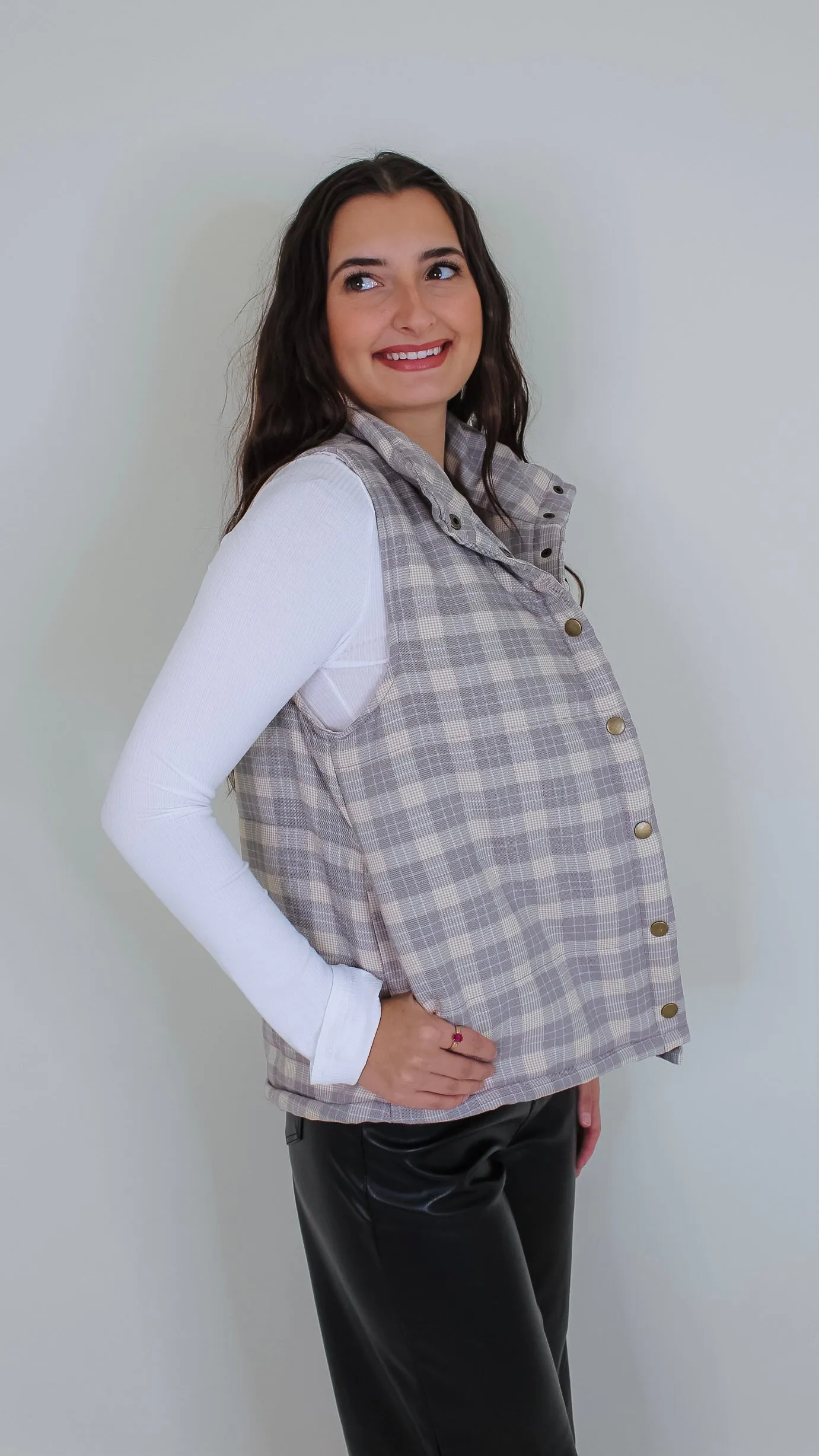 New Beginnings Taupe Plaid Vest