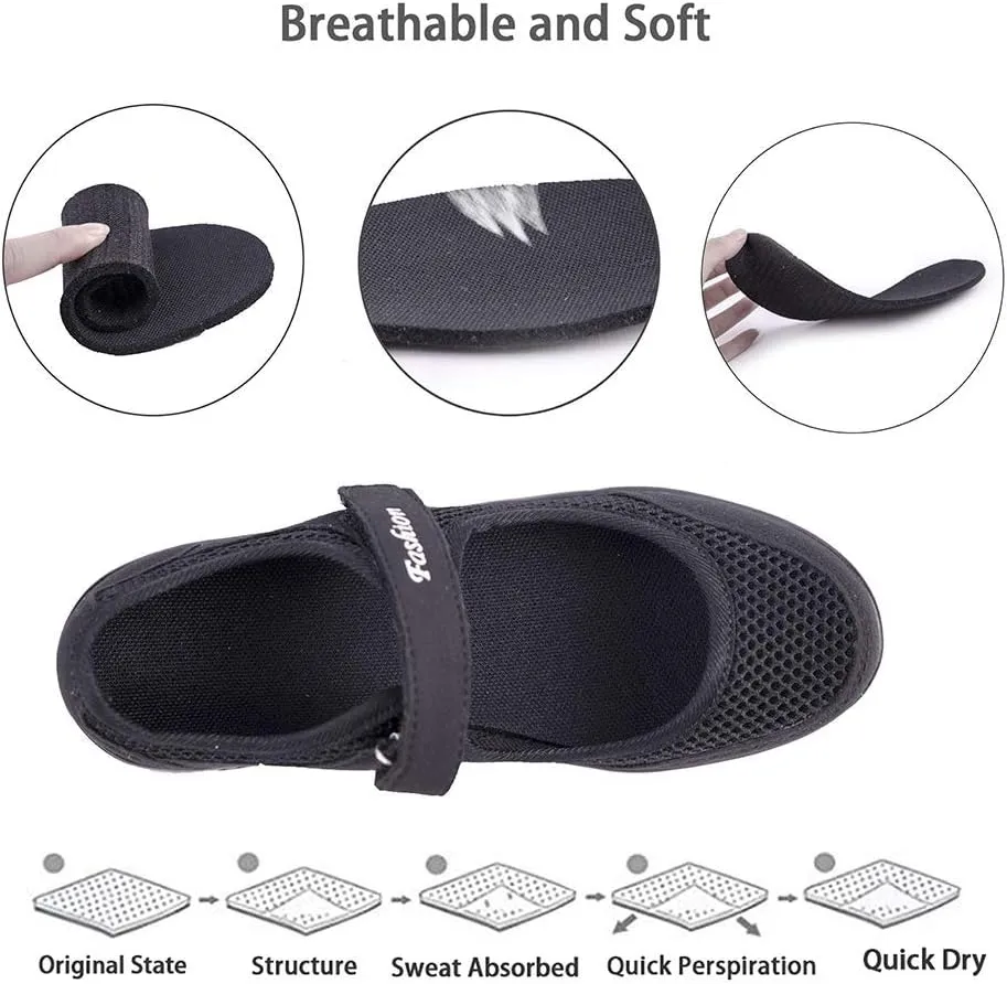 NEW Women's Working Nurse Shoes, Adjustable Breathable Diabetic Shoes, Wedges Walking Mary Jane Sneaker, Fitness Casual Nursing Orthotic Shoes for Arthritis, Diabetes, Heel Pain, Black, Sz 11, Retails $50