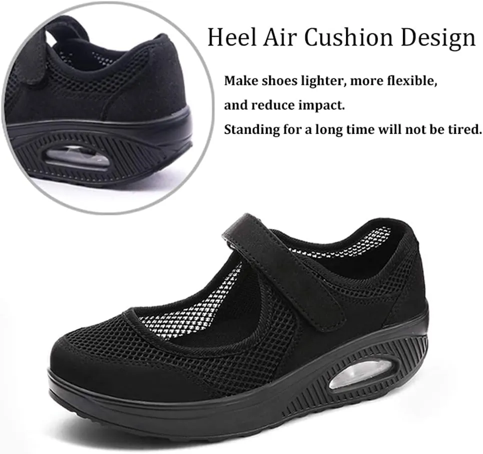 NEW Women's Working Nurse Shoes, Adjustable Breathable Diabetic Shoes, Wedges Walking Mary Jane Sneaker, Fitness Casual Nursing Orthotic Shoes for Arthritis, Diabetes, Heel Pain, Black, Sz 11, Retails $50
