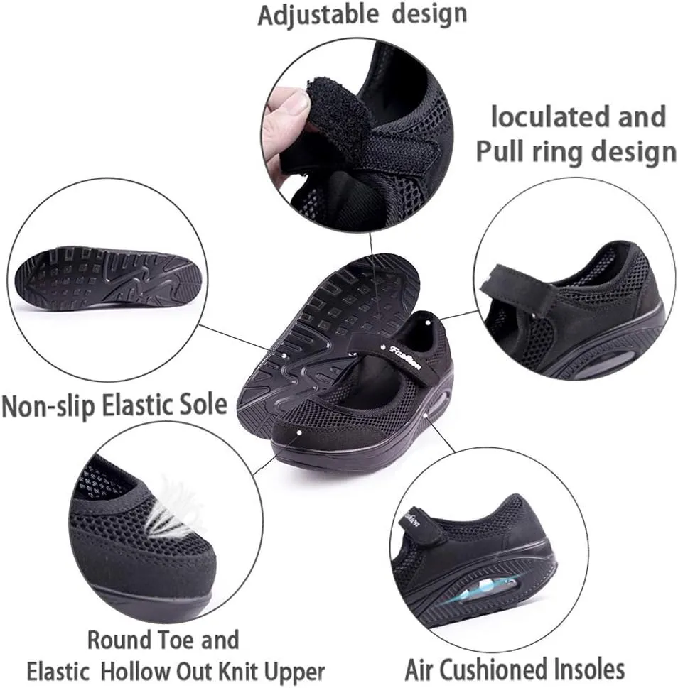 NEW Women's Working Nurse Shoes, Adjustable Breathable Diabetic Shoes, Wedges Walking Mary Jane Sneaker, Fitness Casual Nursing Orthotic Shoes for Arthritis, Diabetes, Heel Pain, Black, Sz 11, Retails $50
