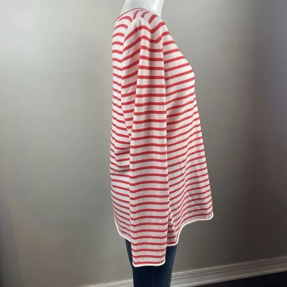 Nordstrom Signature Women XL Striped Ivory Red Cashmere Classic Luxury Sweater