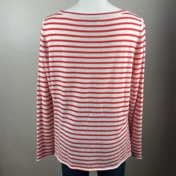 Nordstrom Signature Women XL Striped Ivory Red Cashmere Classic Luxury Sweater