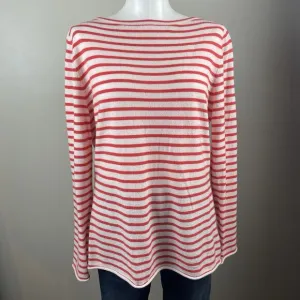 Nordstrom Signature Women XL Striped Ivory Red Cashmere Classic Luxury Sweater