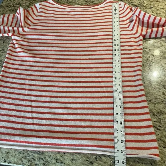 Nordstrom Signature Women XL Striped Ivory Red Cashmere Classic Luxury Sweater