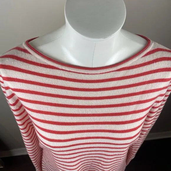 Nordstrom Signature Women XL Striped Ivory Red Cashmere Classic Luxury Sweater