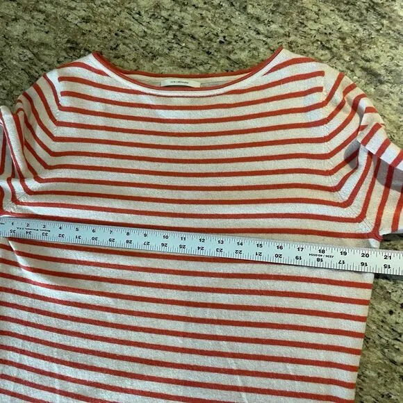 Nordstrom Signature Women XL Striped Ivory Red Cashmere Classic Luxury Sweater